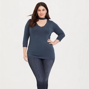 Torrid Deep Teal Chocker Neck Pullover